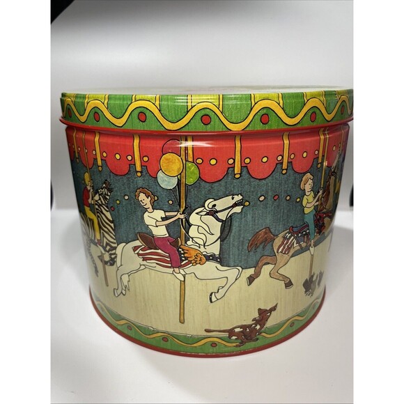 Vtg 1985 Popcorn Tin Chappell Lockhart Fun Colorful 8" Balloon Merry Go Round  - Picture 3 of 7